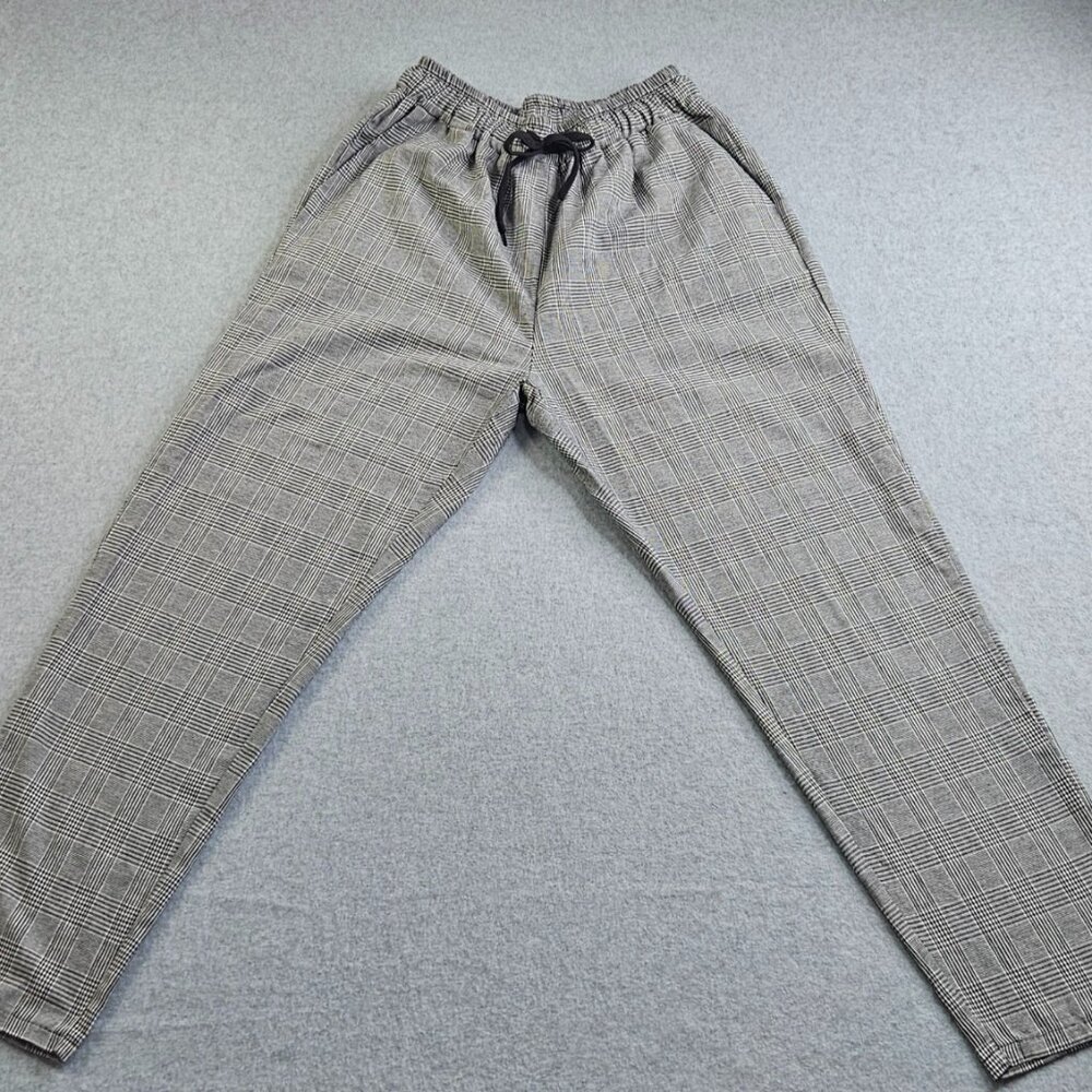 Womens Draw String Black and White Plaid Trousers